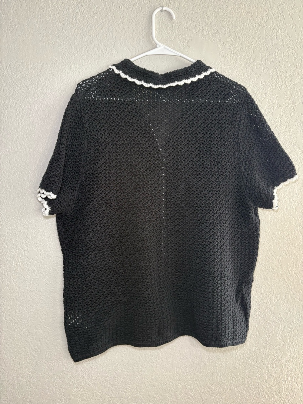 J.Crew Factory Short Sleeve Crochet Gold Button Cardigan Sweater Black XL - Picture 4 of 10